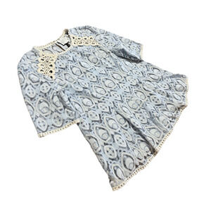 HD in Paris Anthropologie Lace A Line Top Size 10 Medium Light Blue White Blouse